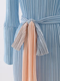 Bright Gradient Lace-Up Long Sleeve Elastic Waist Dress