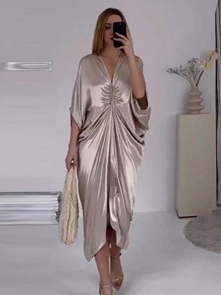 Ruched Satin Long Dress