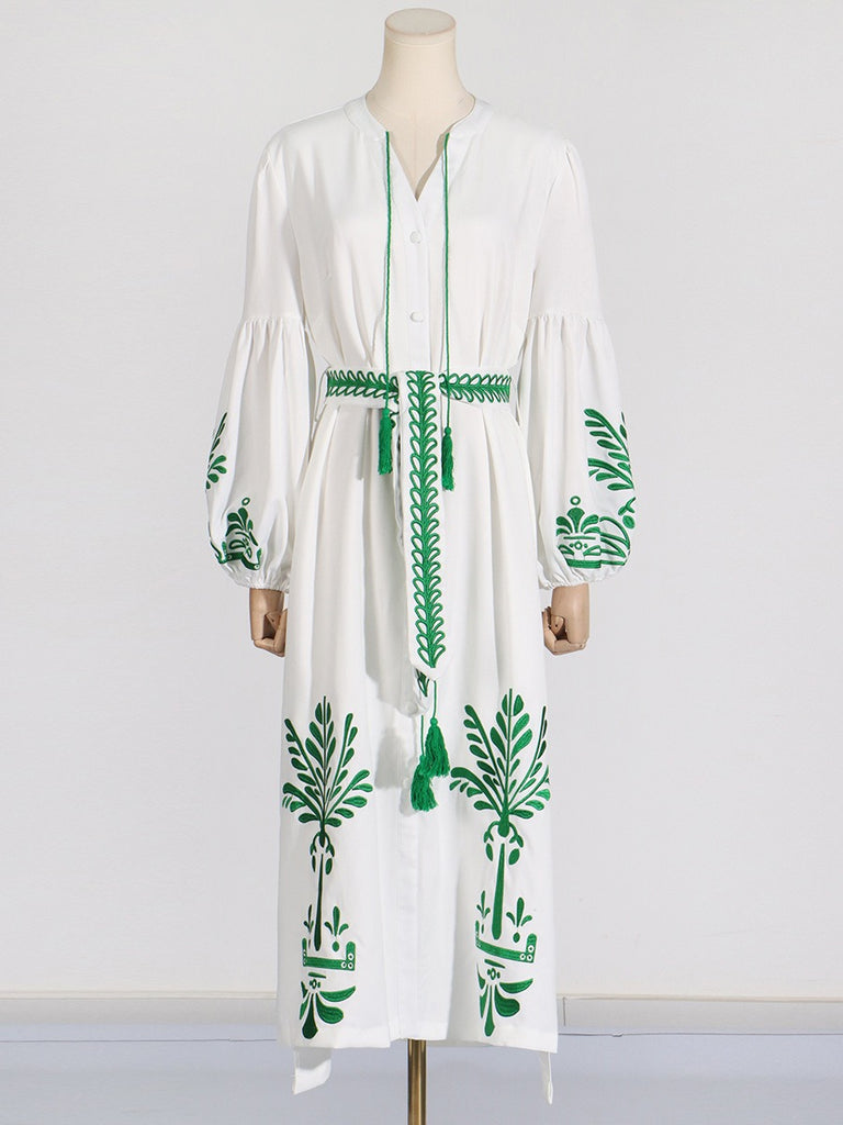 Lantern Sleeve Printed Long Dress