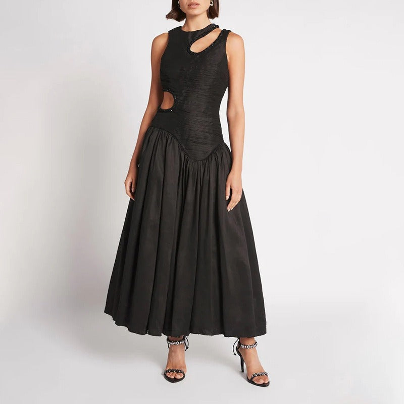 Bright Sleeveless Hollow Print Dress for Women