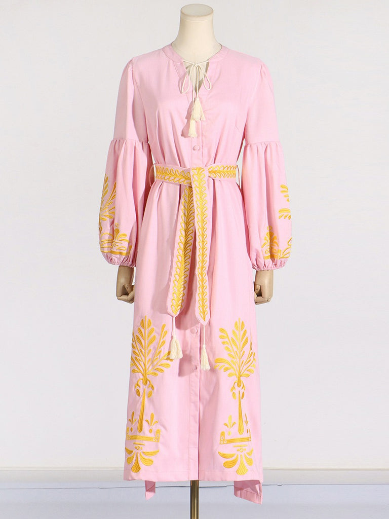 Lantern Sleeve Printed Long Dress