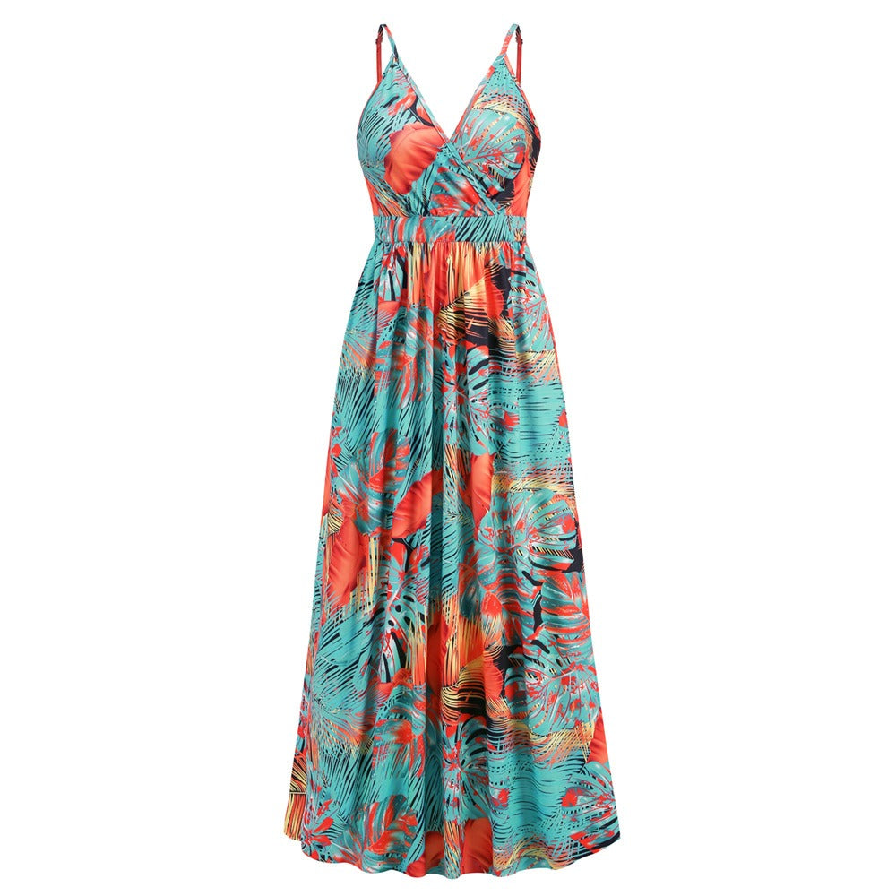 Tropical Floral Printed V-Neck Sundress
