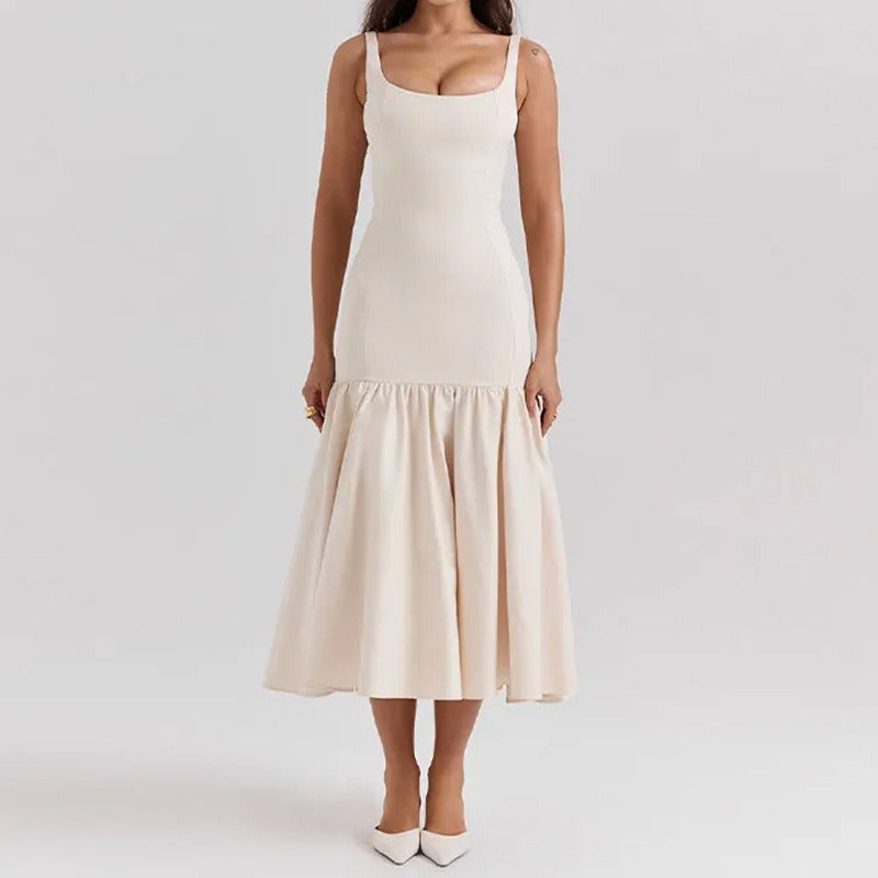 Square Neckline Sleeveless Ruffled Edge Suspender Dress for Women