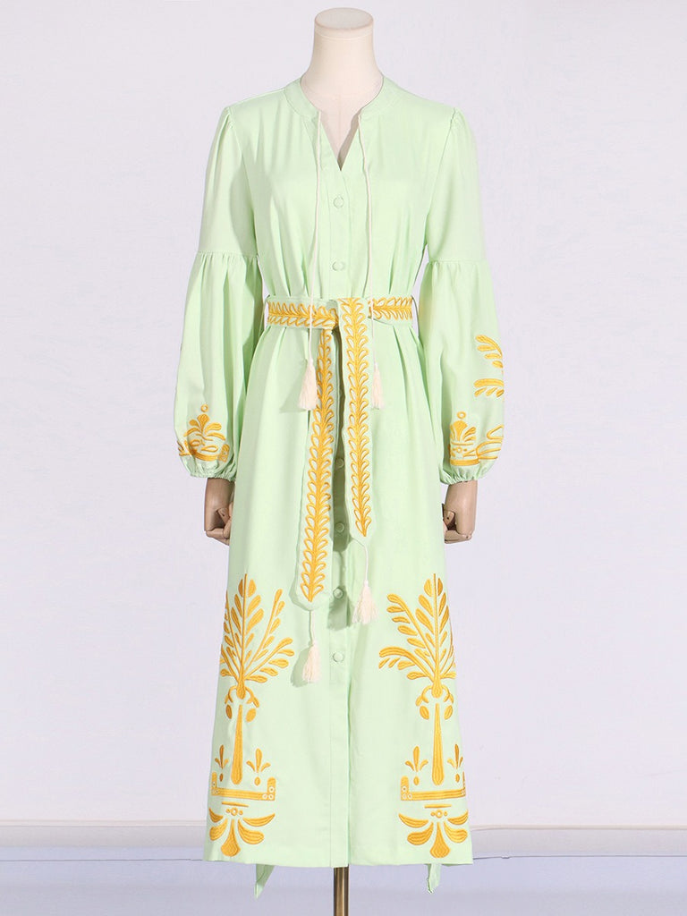 Lantern Sleeve Printed Long Dress