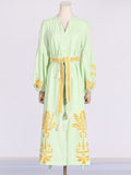 Lantern Sleeve Printed Long Dress
