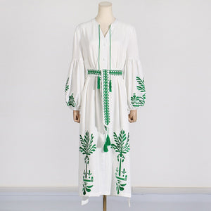 Lantern Sleeve Printed Long Dress