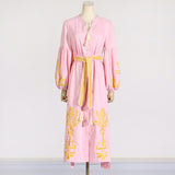 Lantern Sleeve Printed Long Dress