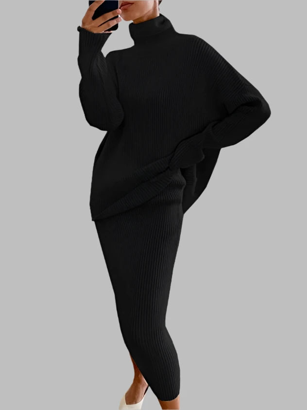 Black Turtleneck Sweater Skirt Set