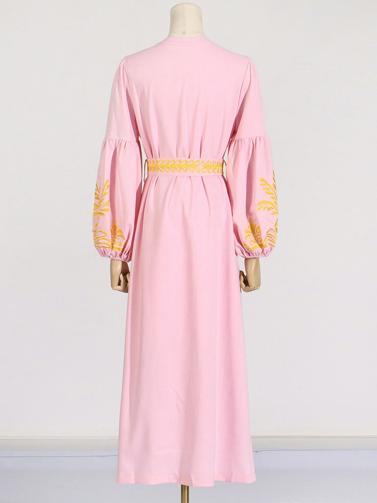 Lantern Sleeve Printed Long Dress