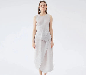 Accordion Two Piece Long Skirt & Top Set for Women