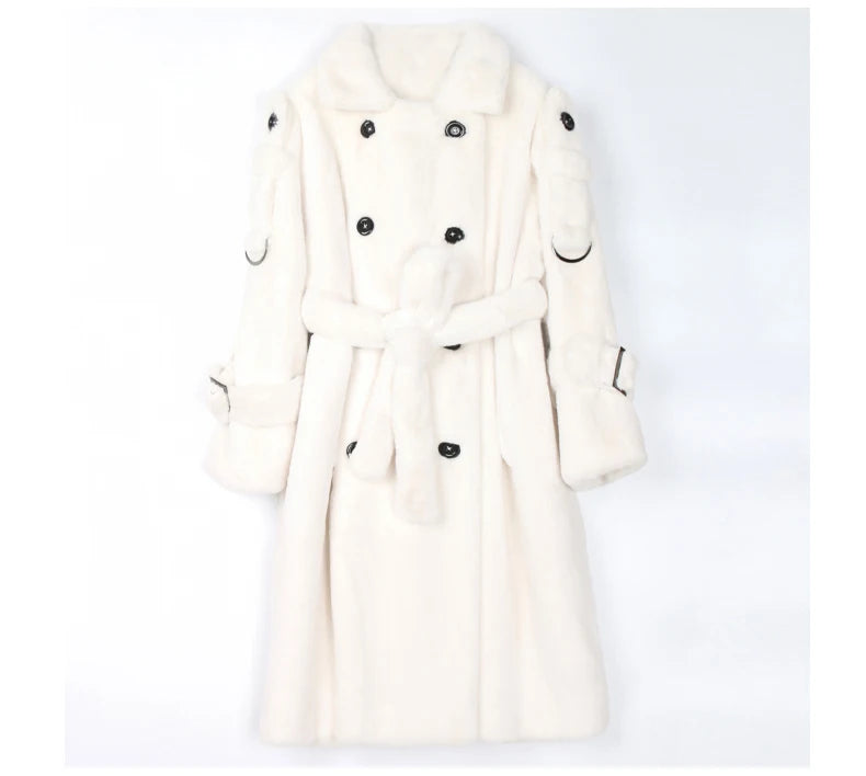 Long Warm Fluffy Faux Fur Trench Coat