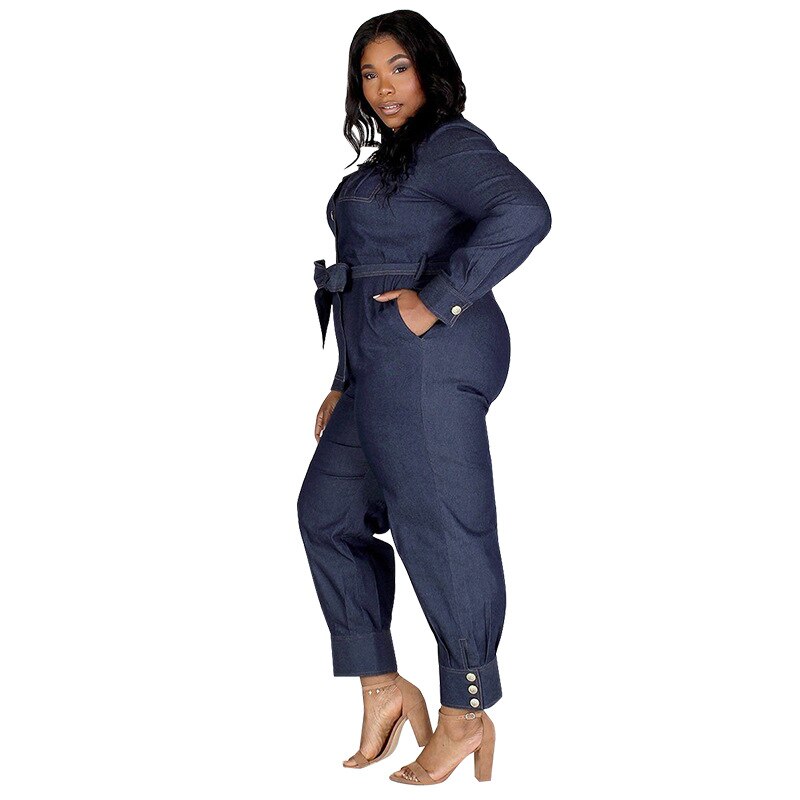 Olome Plus Size High Waist Denim Romper