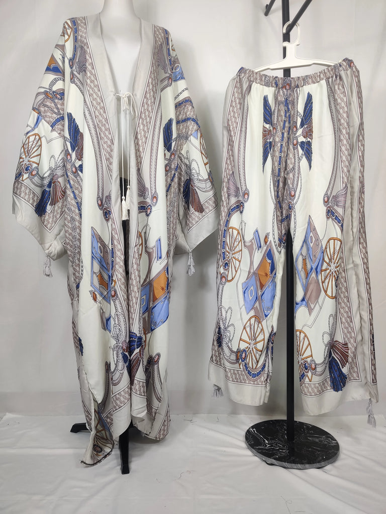 Two Piece African Set - Kaftan Pant + Long Kimono