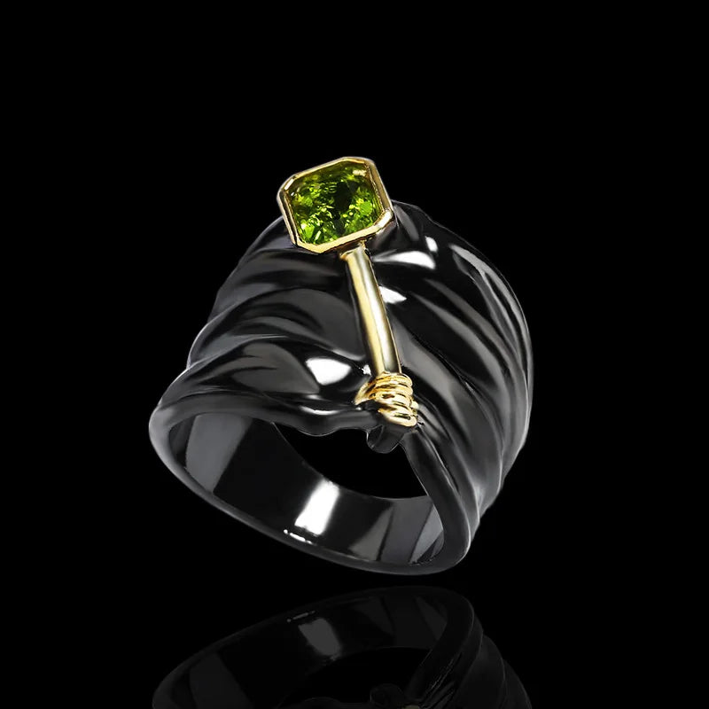 Black Gold & 925 Sterling Silver Cocktail Ring