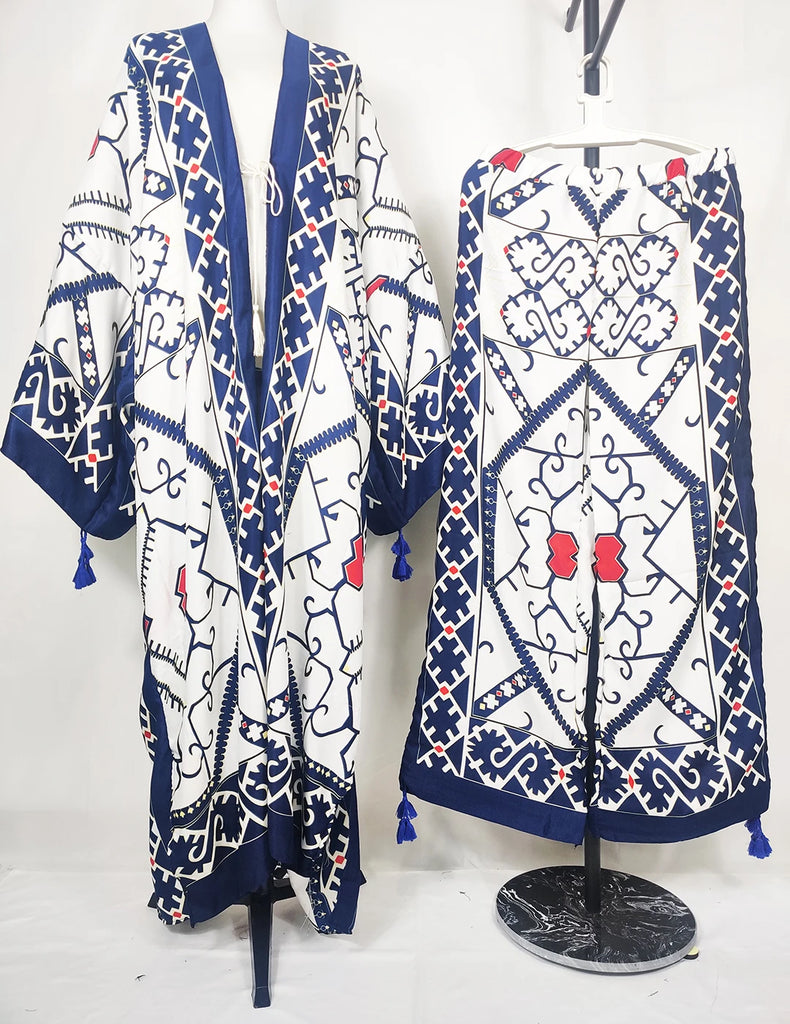 Two Piece African Set - Kaftan Pant + Long Kimono