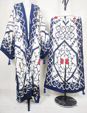 Two Piece African Set - Kaftan Pant + Long Kimono