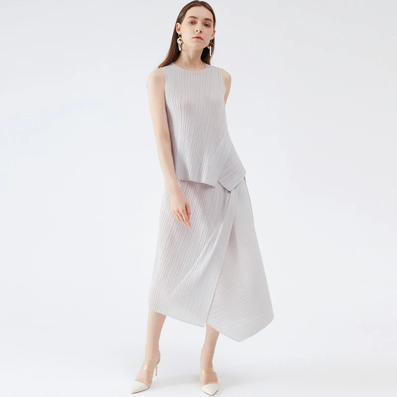Accordion Two Piece Long Skirt & Top Set for Women