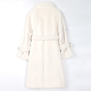 Long Warm Fluffy Faux Fur Trench Coat