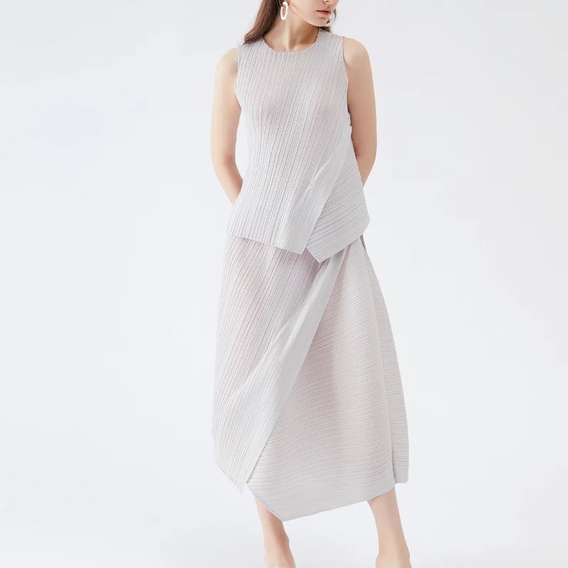 Accordion Two Piece Long Skirt & Top Set for Women