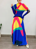 2-Piece Pleated Long Sleeve Top & Elastic Waist Skirt Set