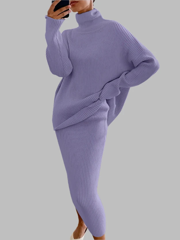 Lavender Turtleneck Sweater Skirt Set