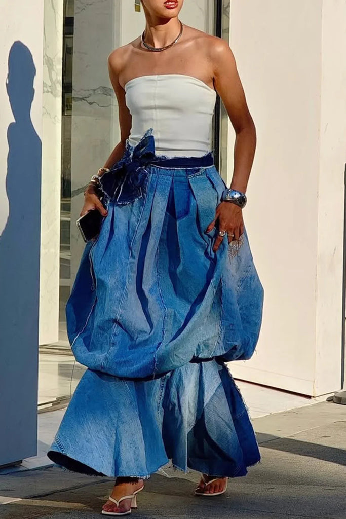Plus Size Bubble Denim Skirt
