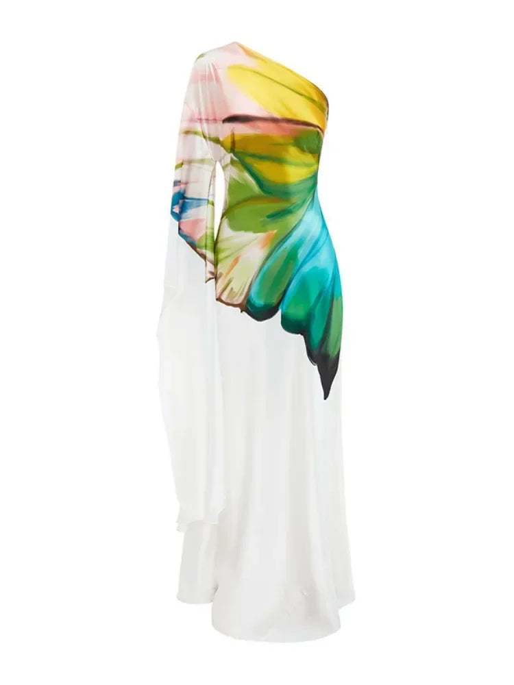 Amberige One-Shoulder Printed Maxi Dress