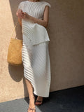 Irregular White Pleated Two-Piece Set