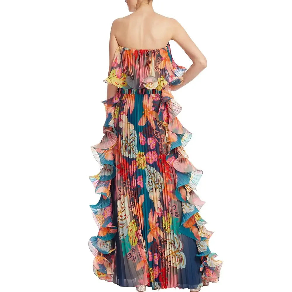 Flowers Printed One Piece Swimsuit and Skirt Beachwear Luxury Bathing Suit