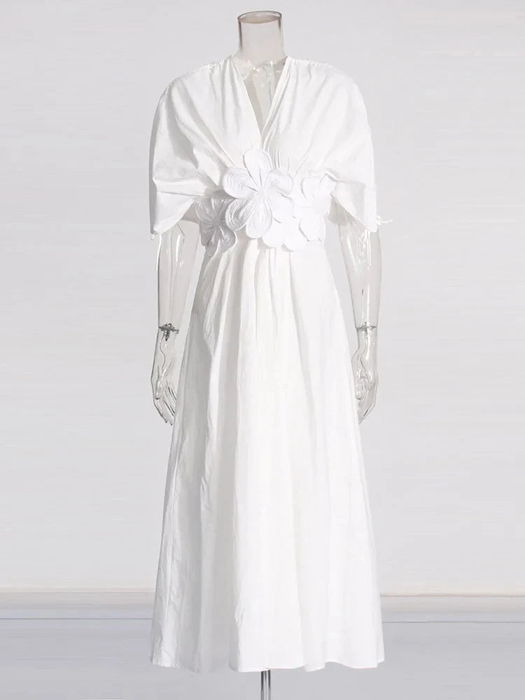 Spliced Bodice Floral Applique Spring Dress