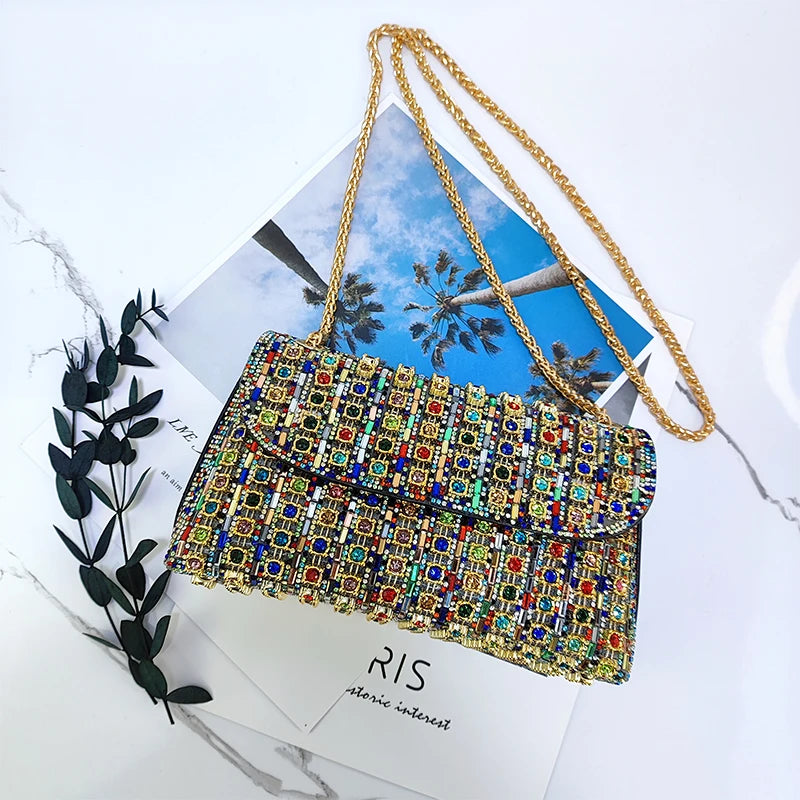 Crystal Embellished Handbag| Stylish Party Purse for Women