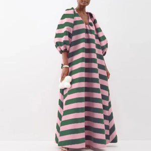 Elegant V-Neck Striped Maxi Dress for Women