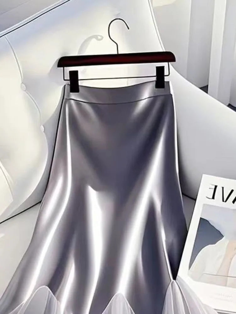 Satin/ Tulle High Waist Skirt