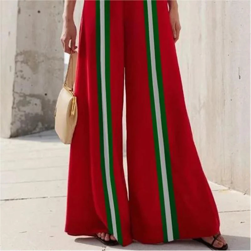 Contrast Color Two Piece Set - Skinny Top And A Wide Leg Long Pant