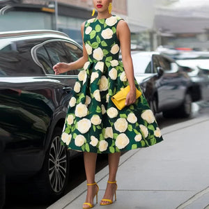 Elegant Floral Midi Dress| Bright Spring