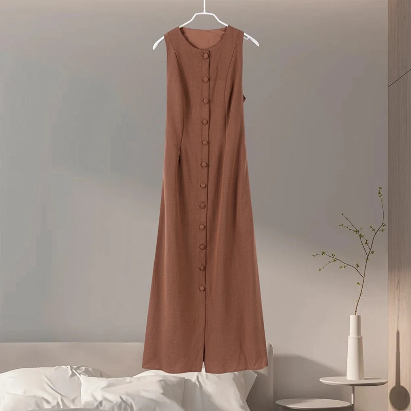 Elegant Sleeveless O-Neck Long Dress