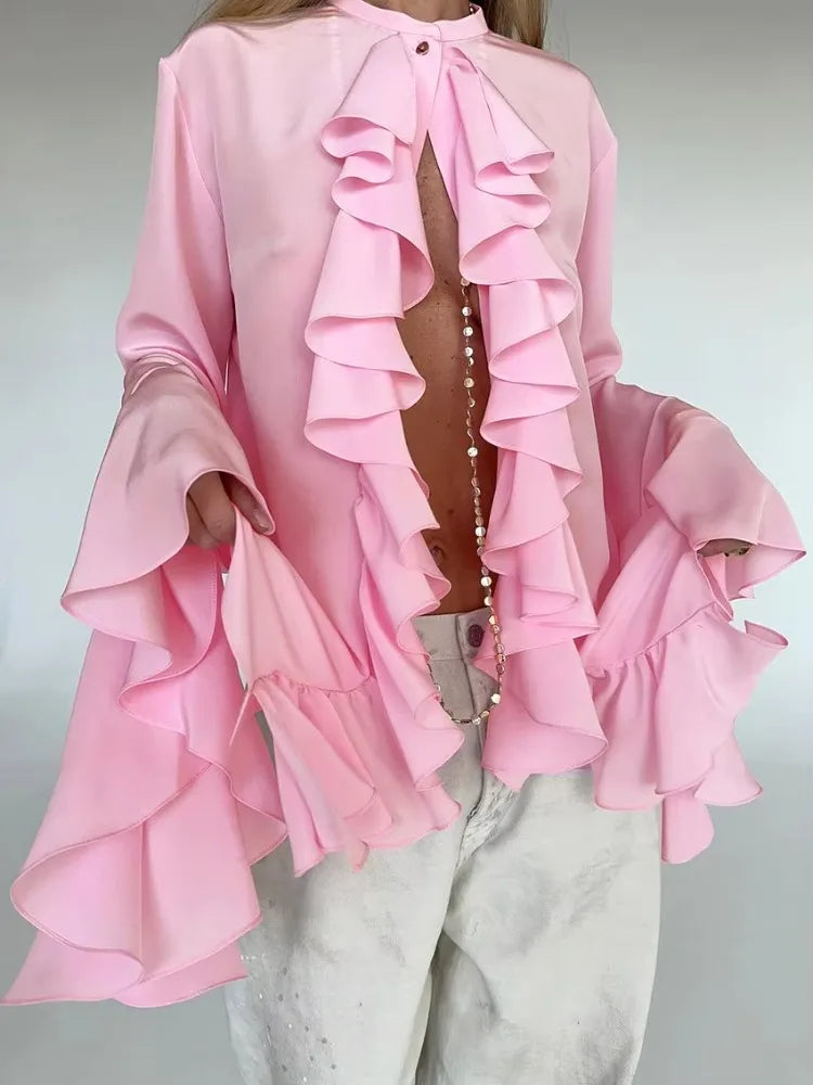 Chiffon Shirt Top with Flared Sleeves