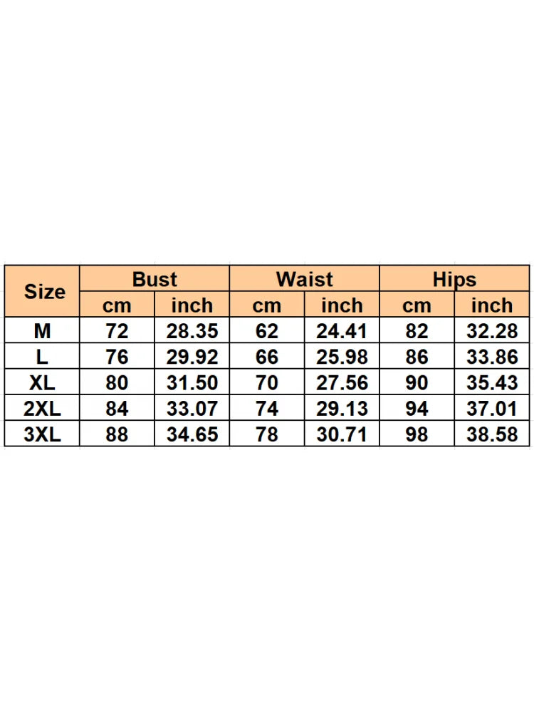 Size chart for clothing measurements in centimeters and inches.