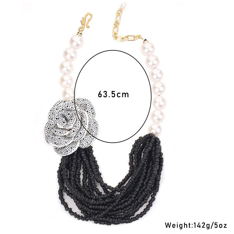 Pearl Necklace with Rose Pendant
