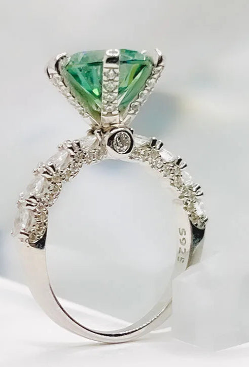 Sterling Silver Green Moissanite Cocktail Ring