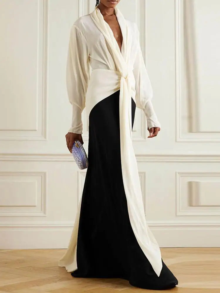 Elegant Lace-Up Floor-Length Dress