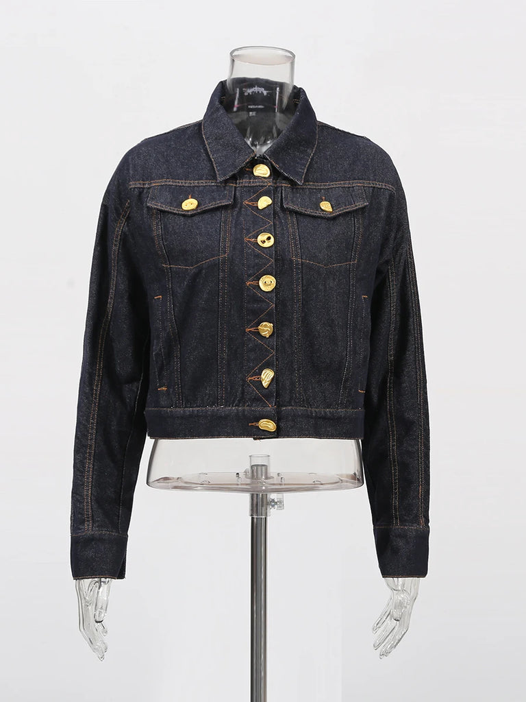 Spliced Button Two Piece Denim Set