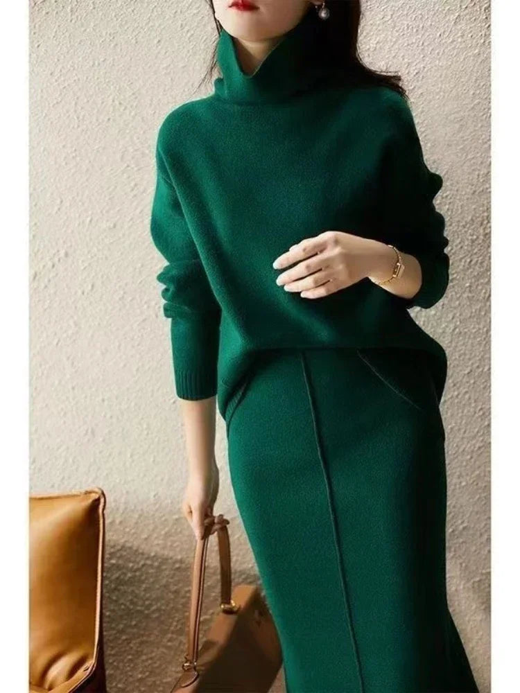 Fall 2025 Knit Sweater & Skirt Two-Piece Set for Women