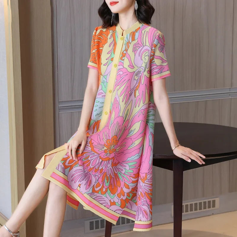 Pastel Color Abstract Short Sleeve Stretch Dress