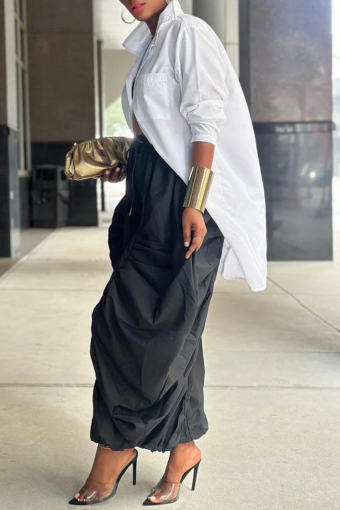 Plus Size Elastic Waist Ruched Drawstring Cargo Pants