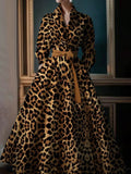 Leopard Print A-line Lapel Collar Dress