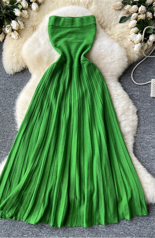 Strapless Pleated Maxi Dress