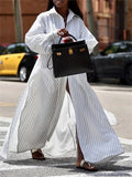 Buttoned Split-Side Cotton Maxi Shirt Dress