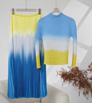 Ombre Multicolor Two Piece Skirt Set for Women