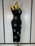 Diamonds Flower Black Long Bodycon Bandage Dress